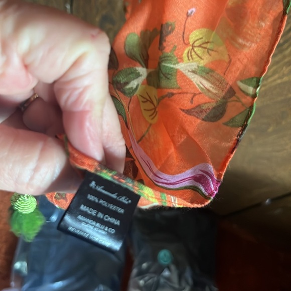 Amanda Blue Kimono with floral and bird print.  Cute green tassel detail. - Picture 3 of 6